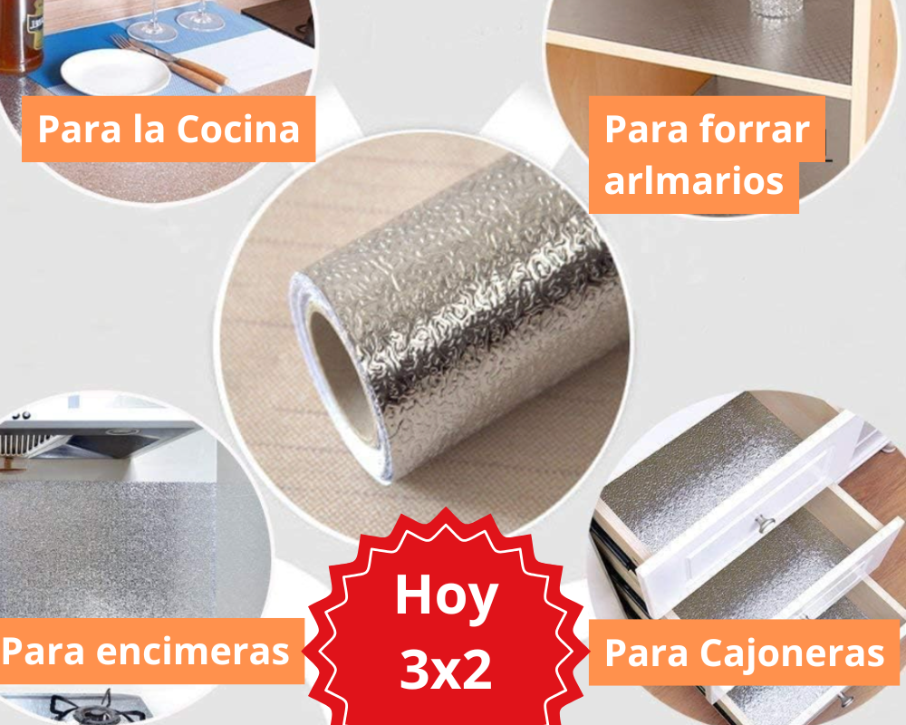 🔥PROMO SOLO HOY 3X2🔥 Vinil Aluminio Adhesivo para Cocina