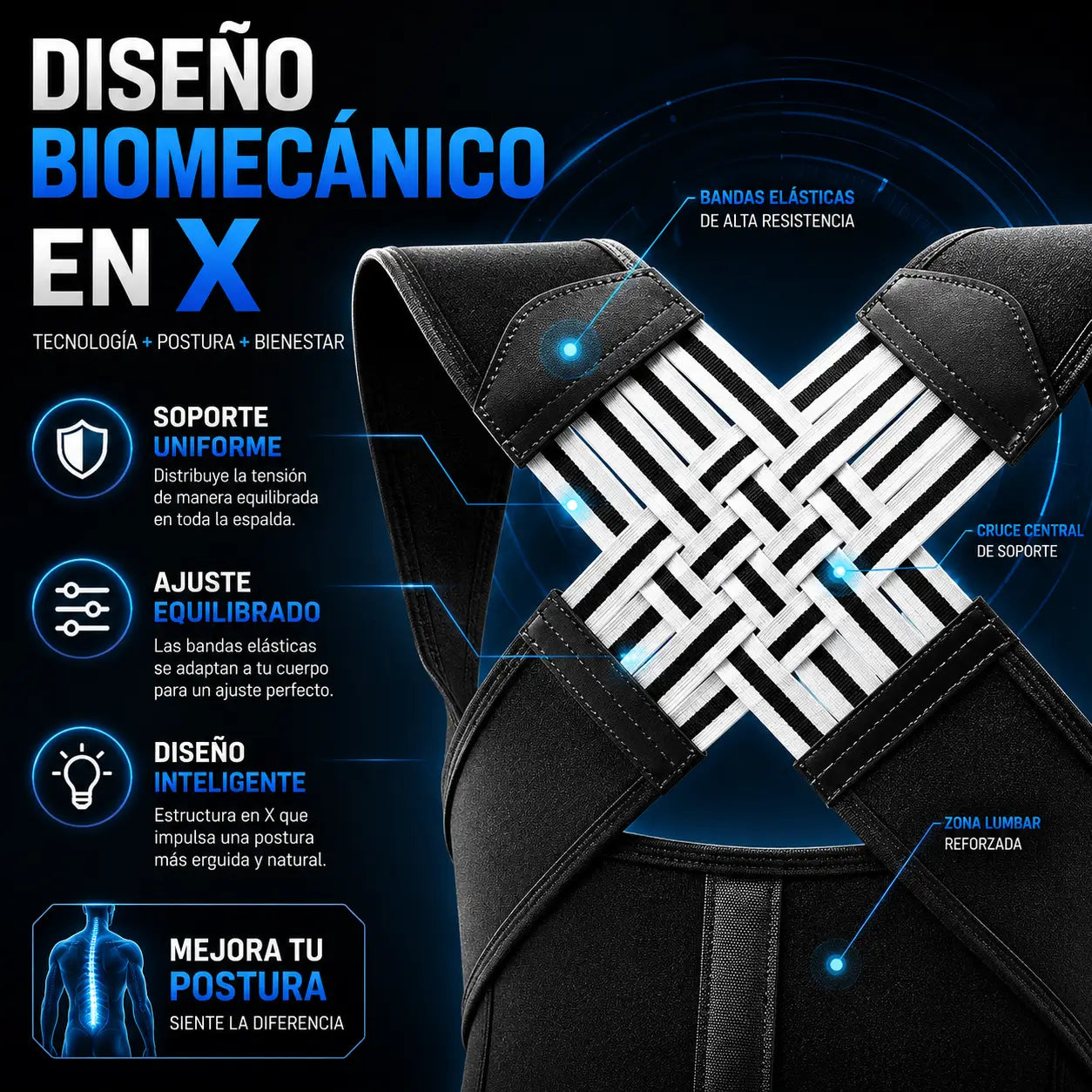 ¡PROMO 2X1! PostureX®️: Corrector de postura ergonómico y ajustable.