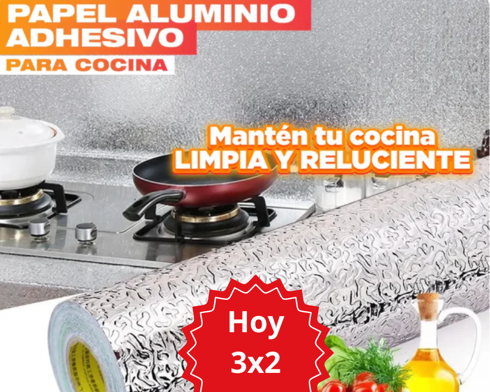 PROMO 3X2 VINIL ALUMINIO ADHESIVO PARA COCINA 60cm x 5 m