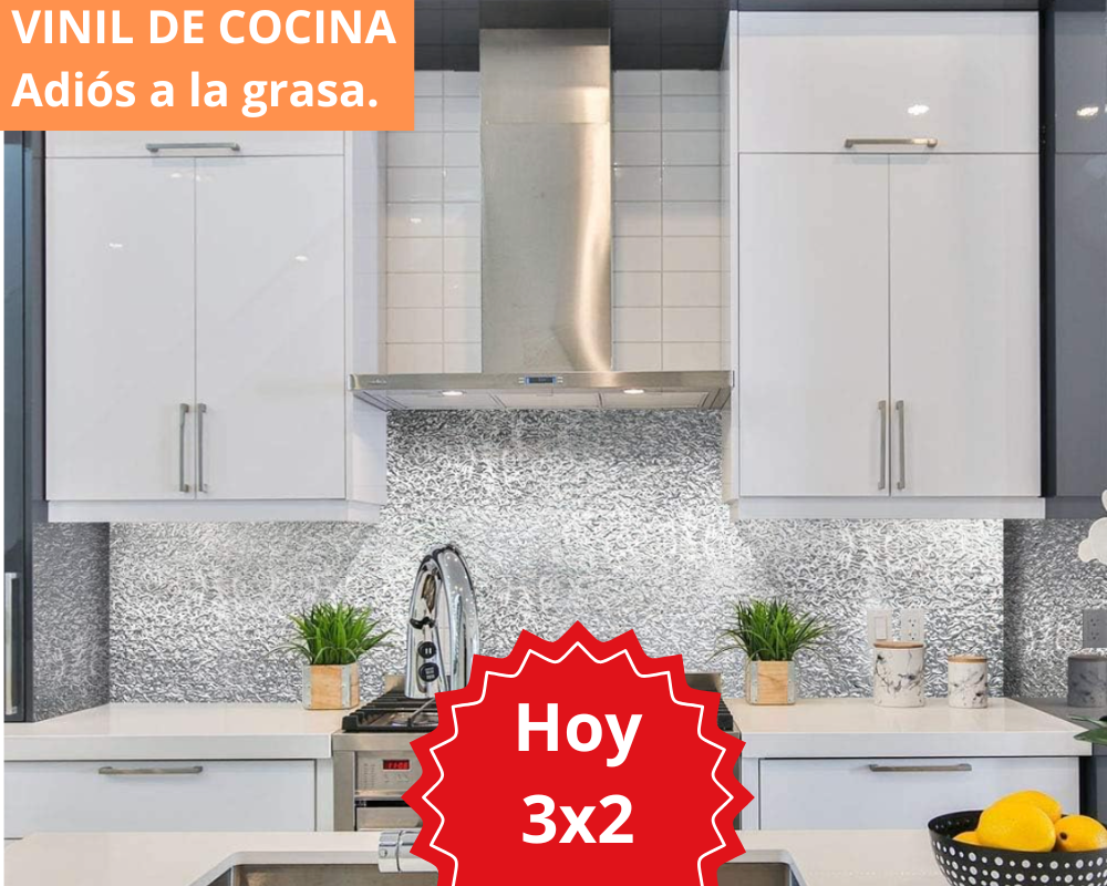 PROMO 3X2 VINIL ALUMINIO ADHESIVO PARA COCINA 60cm x 5 m