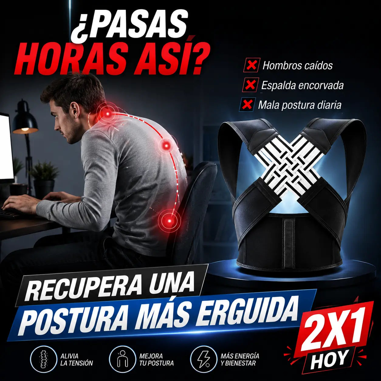 ¡PROMO 2X1! PostureX®️: Corrector de postura ergonómico y ajustable.