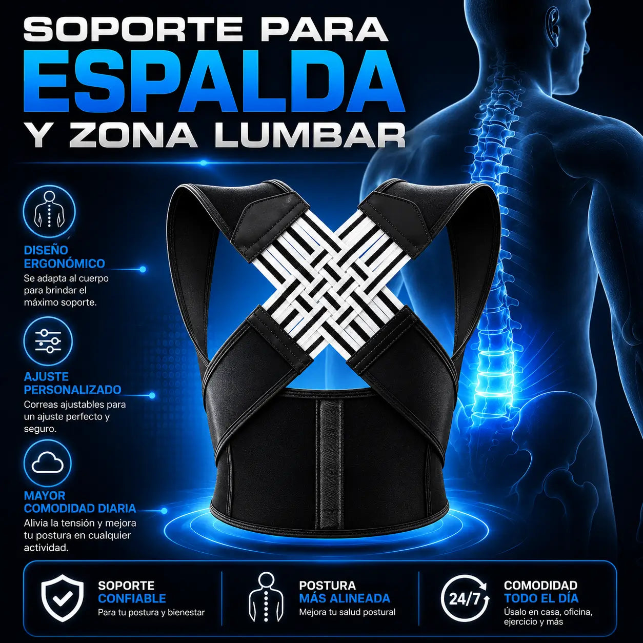¡PROMO 2X1! PostureX®️: Corrector de postura ergonómico y ajustable.