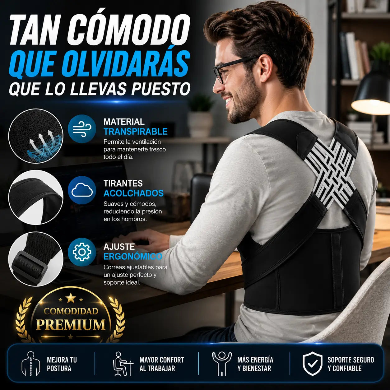 ¡PROMO 2X1! PostureX®️: Corrector de postura ergonómico y ajustable.
