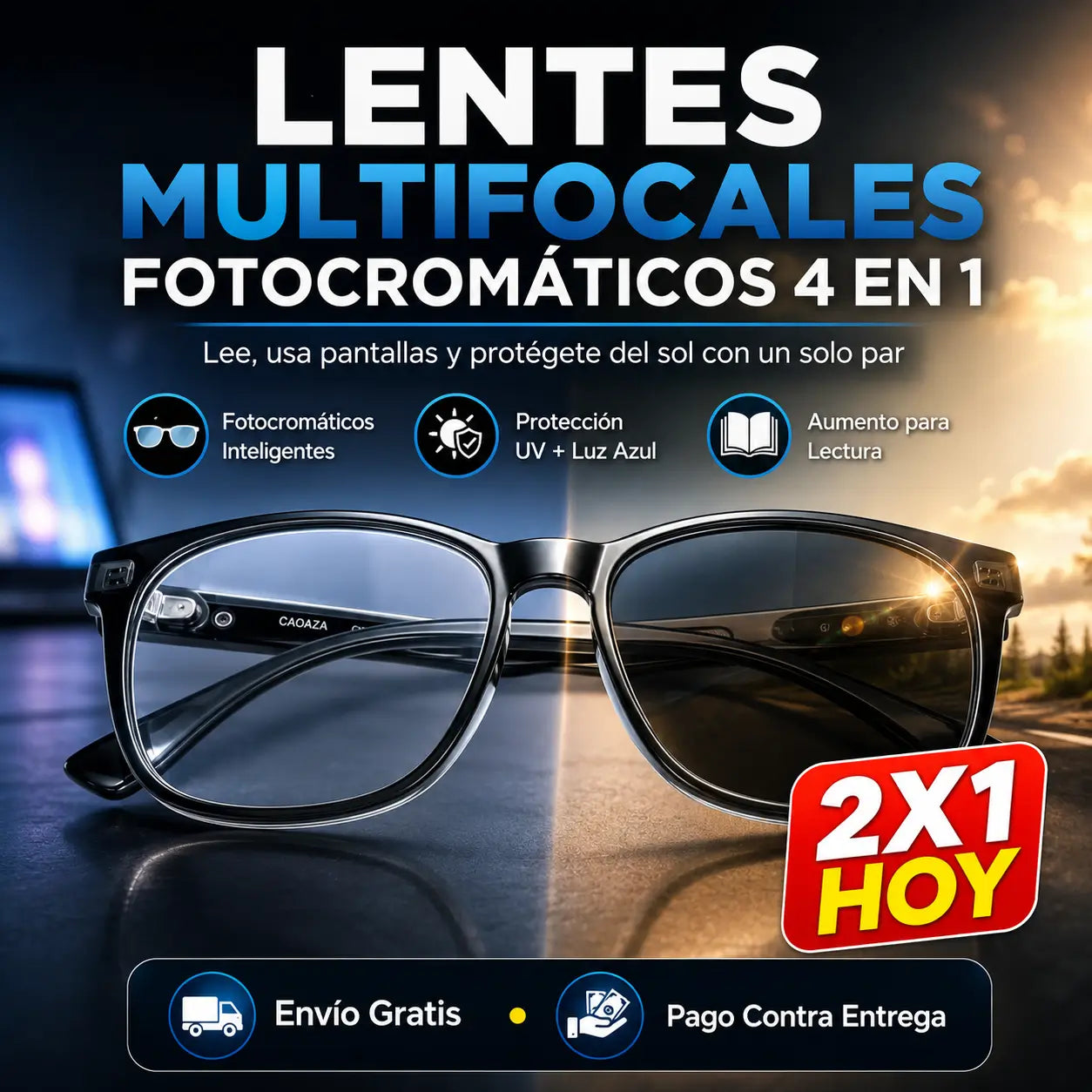 ¡PROMO 2X1! VisionPro®:  Lentes Multifocales Fotocromáticos 4 en 1