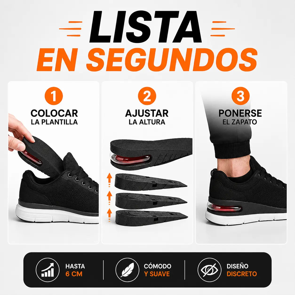 HeightStep®: Plantillas Elevadoras Invisibles Ajustables Hasta 6 cm