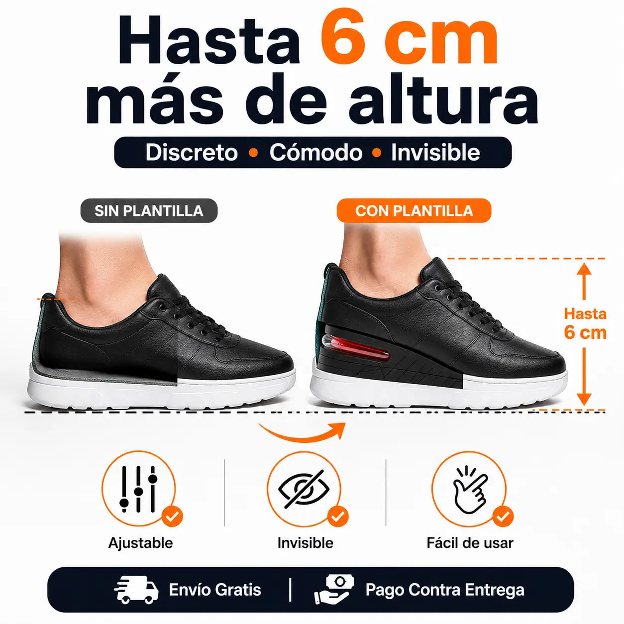 HeightStep®: Plantillas Elevadoras Invisibles Ajustables Hasta 6 cm