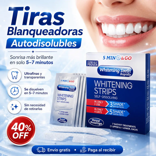 SmileGlow®: Tiras Blanqueadoras Autodisolubles 5 Minutos