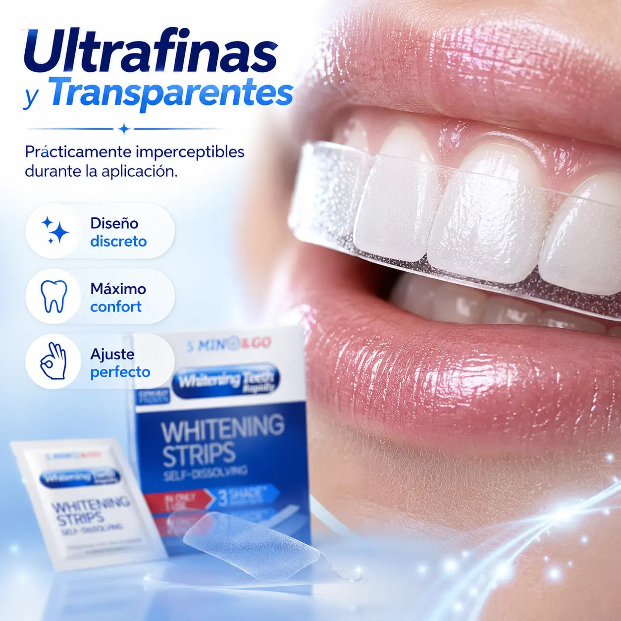 SmileGlow®: Tiras Blanqueadoras Autodisolubles 5 Minutos