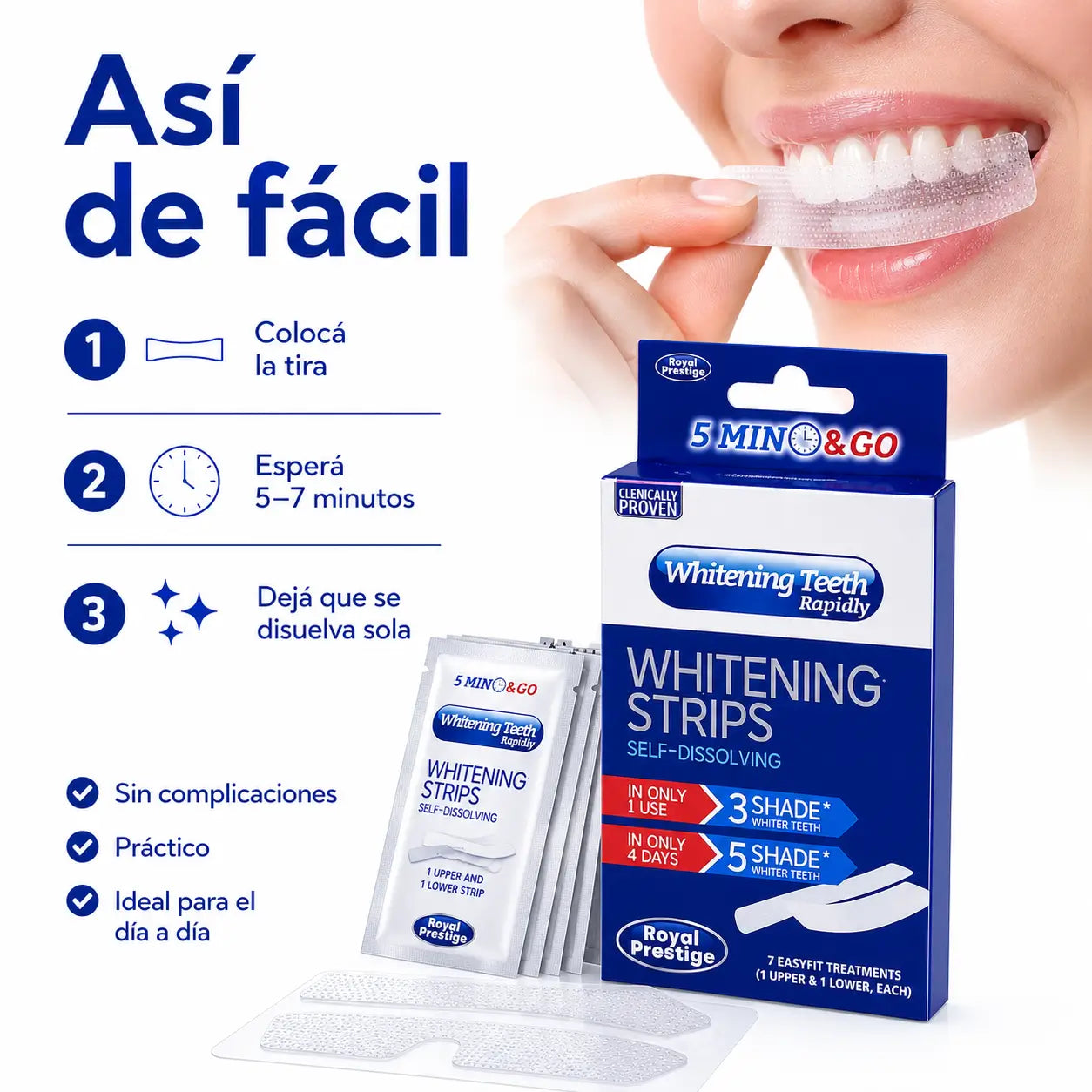 SmileGlow®: Tiras Blanqueadoras Autodisolubles 5 Minutos