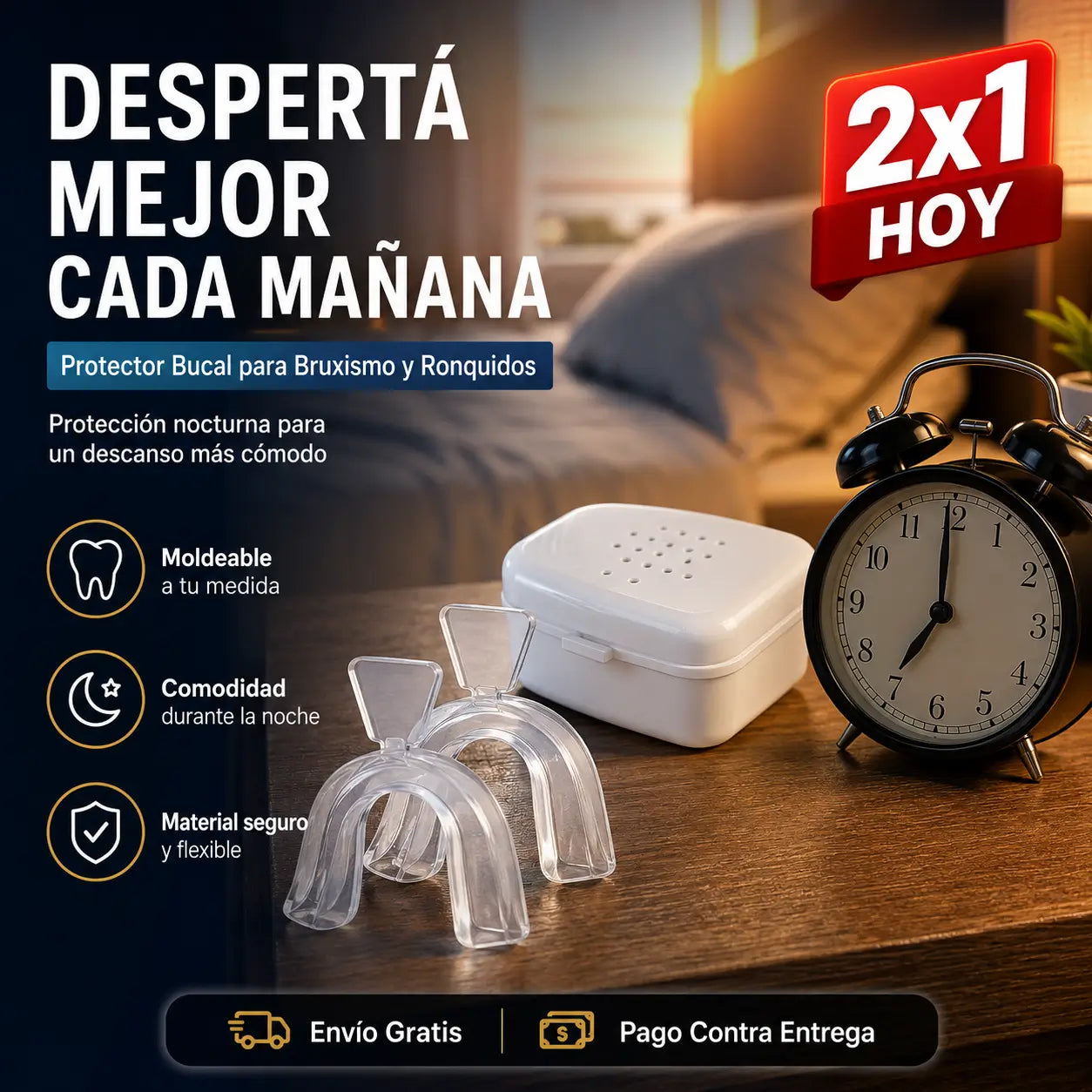 ¡PROMO 2X1! BruxShield®: Protector Bucal Nocturno Contra Ronquidos y Bruxismo