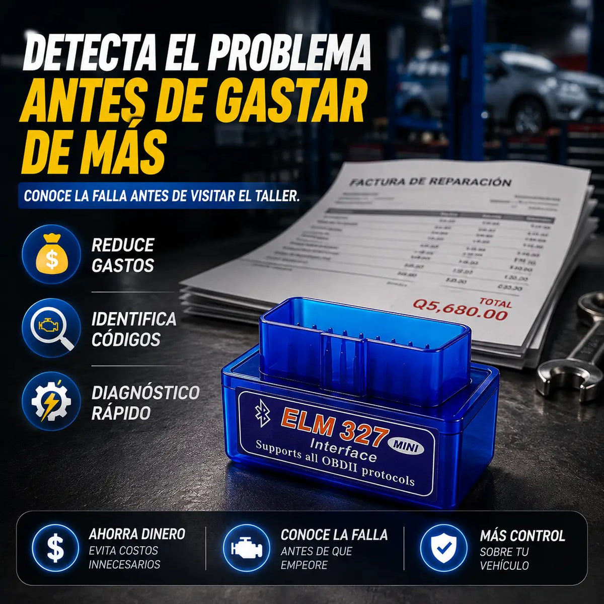 ScanDrive Pro®: Escáner Automotriz OBDII ELM327 Mini Bluetooth