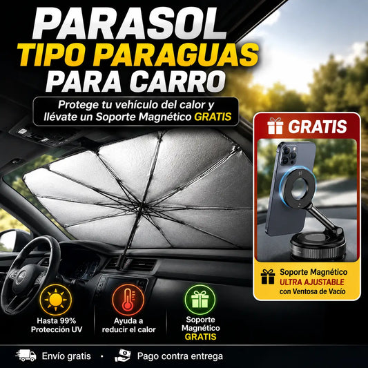 SunShield Pro®️: Parasol Tipo Paraguas para Carro + Soporte Magnético Premium de REGALO 🎁
