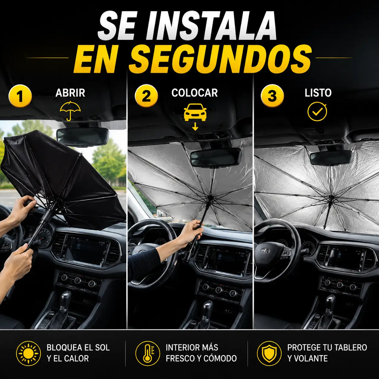 SunShield Pro®️: Parasol Tipo Paraguas para Carro + Soporte Magnético Premium de REGALO 🎁
