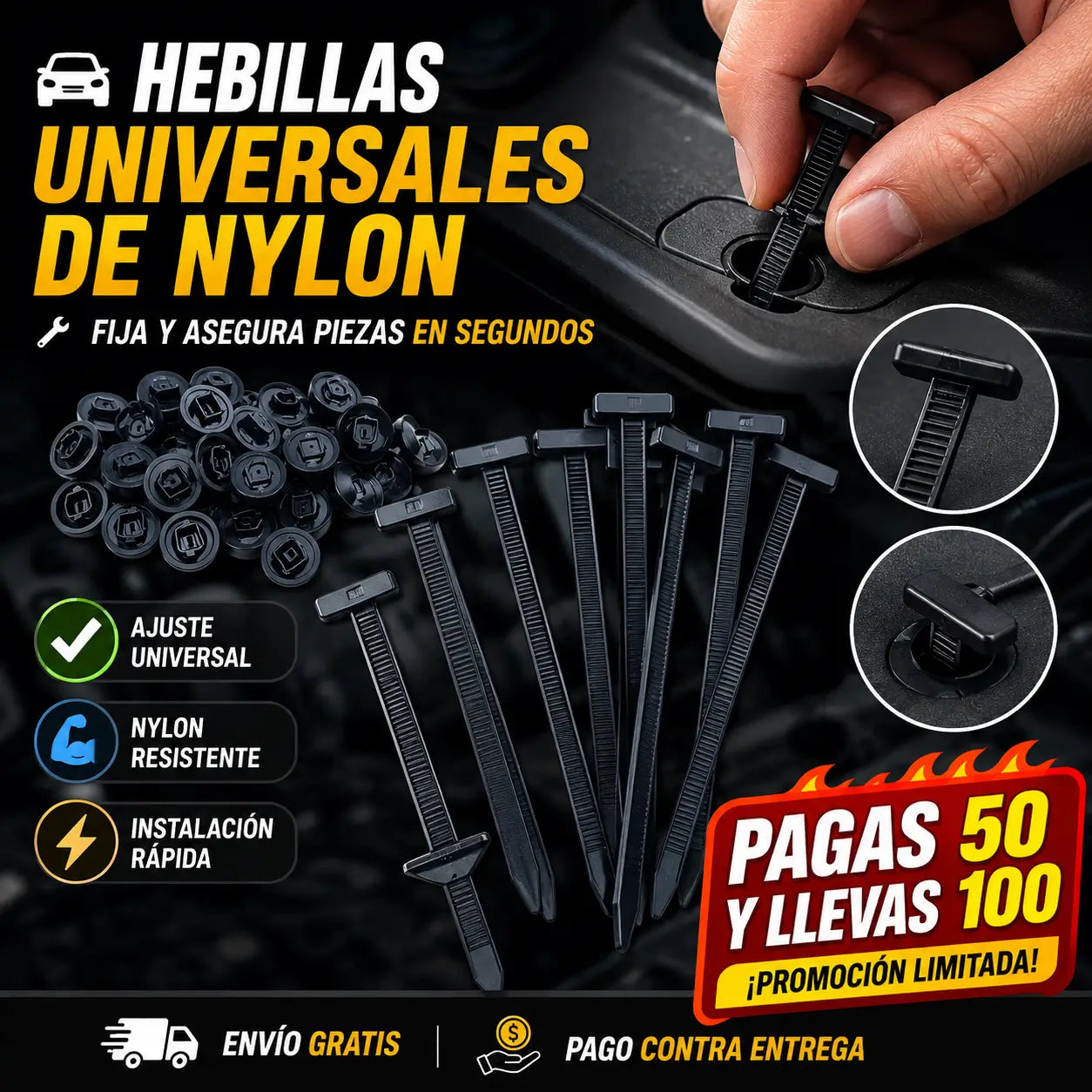 AutoFix Pro®️: Kit de 100 Hebillas Universales de Nylon
